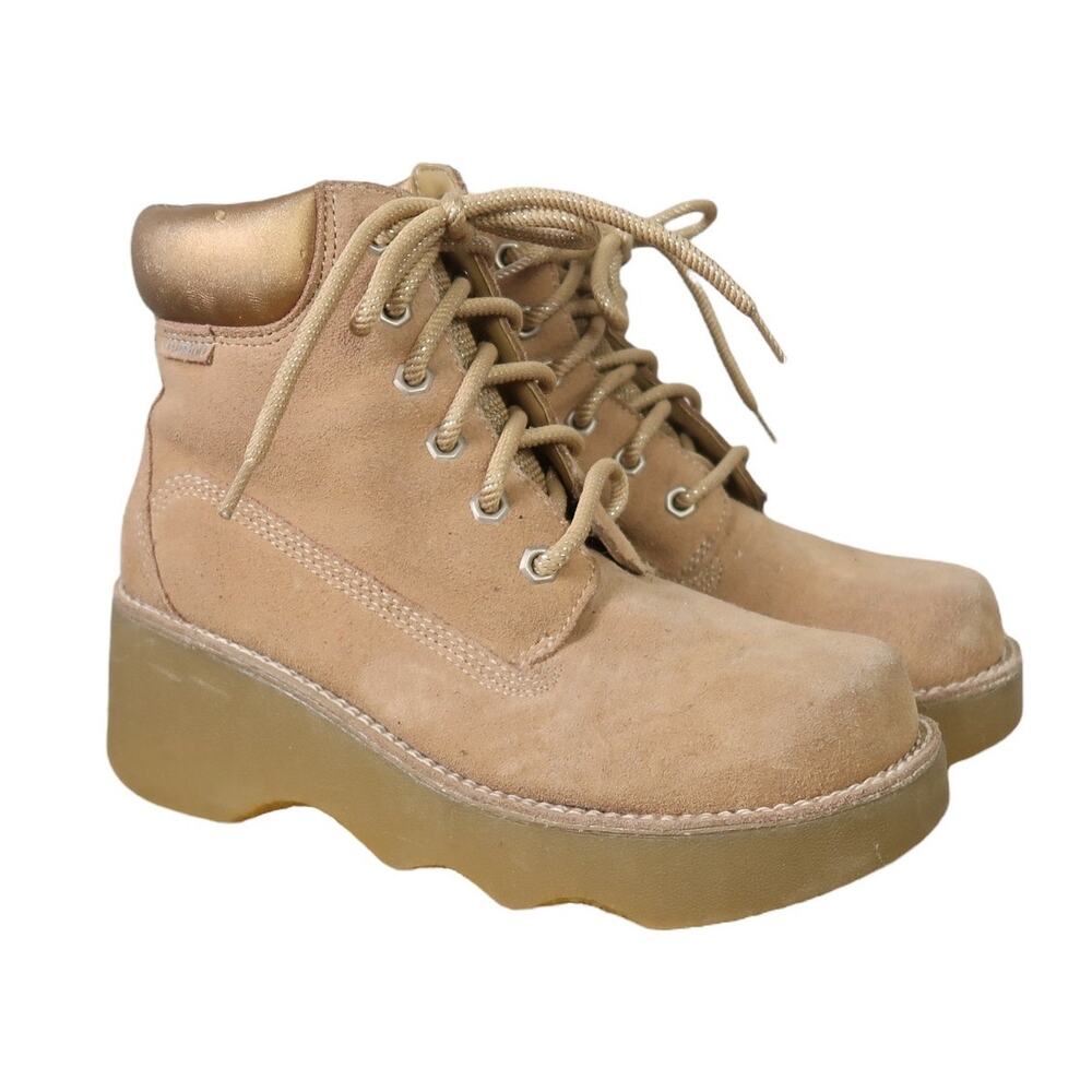 Vintage Y2K Limited Too Tan Suede Leather Wedge Combat Boots 4.5